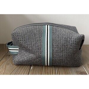 Punch Neoprene Striped Grey Toiletry Cosmetic Travel Bag Unisex